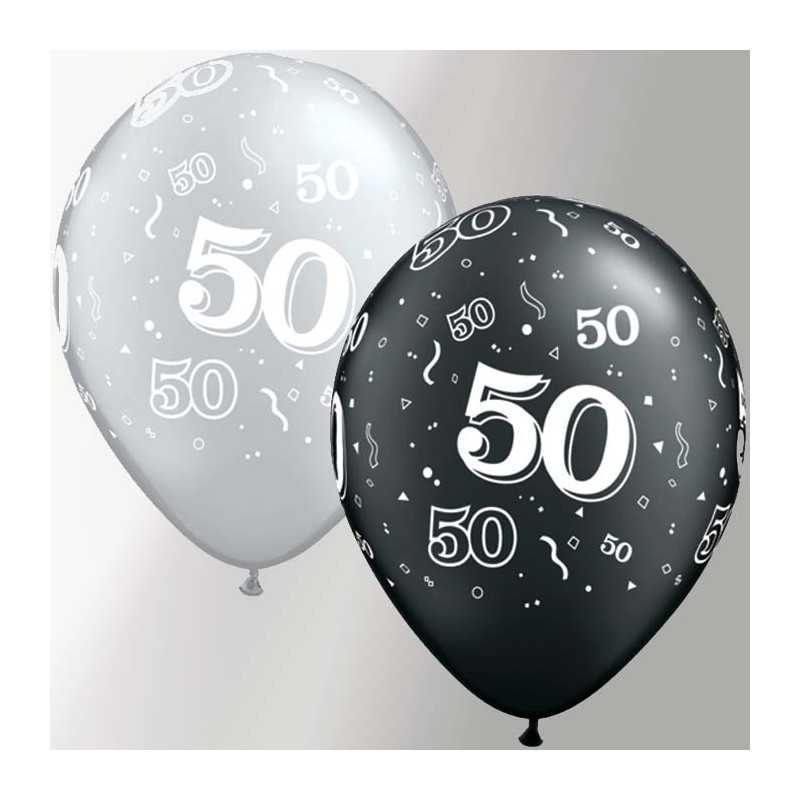 Qualatex 50th Birthday Black & Silver 11" Latex Balloons 25Pc/Bag