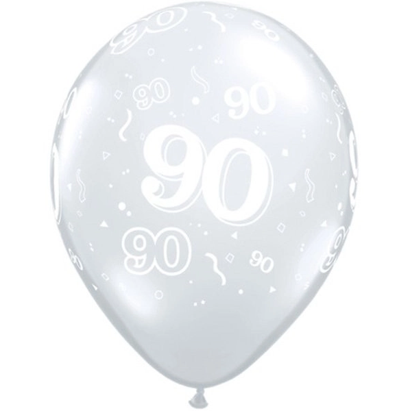 Qualatex 90th Diamond Clear All Round Printed Latex Balloons 25Pc/Bag