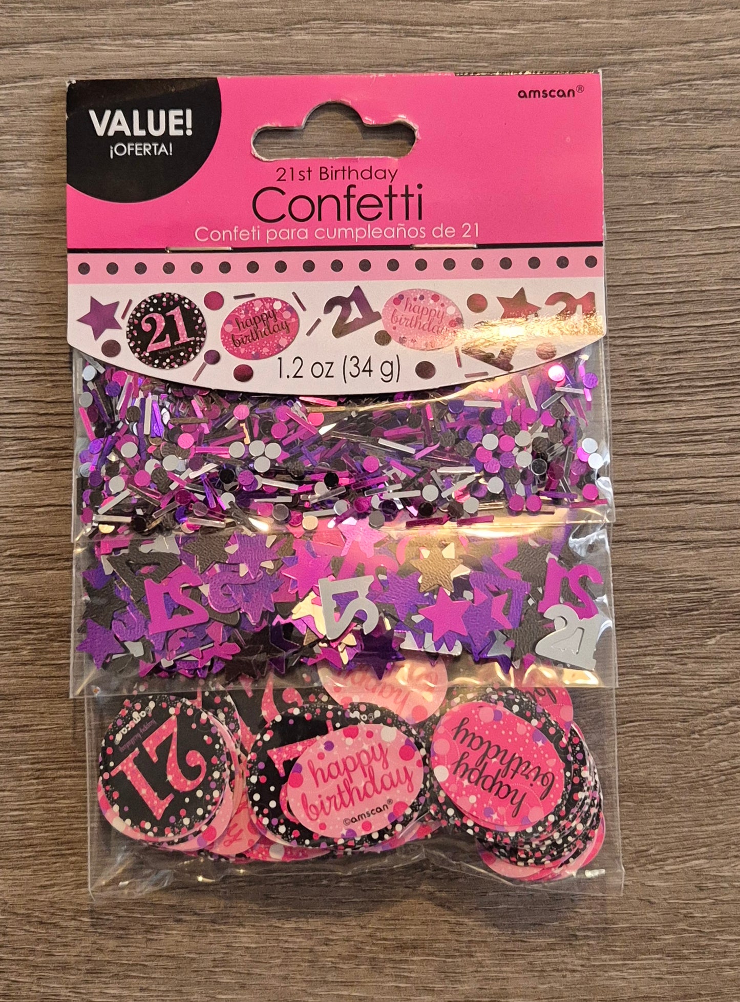 Birthday Age 21 Confetti 3 Pack Black & Pink 34g