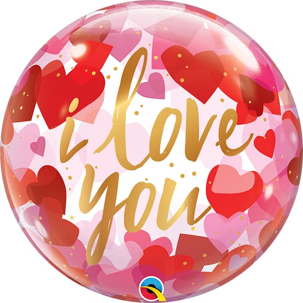 Qualatex I Love You Paper Hearts Single 22"/56cm Bubble Balloon
