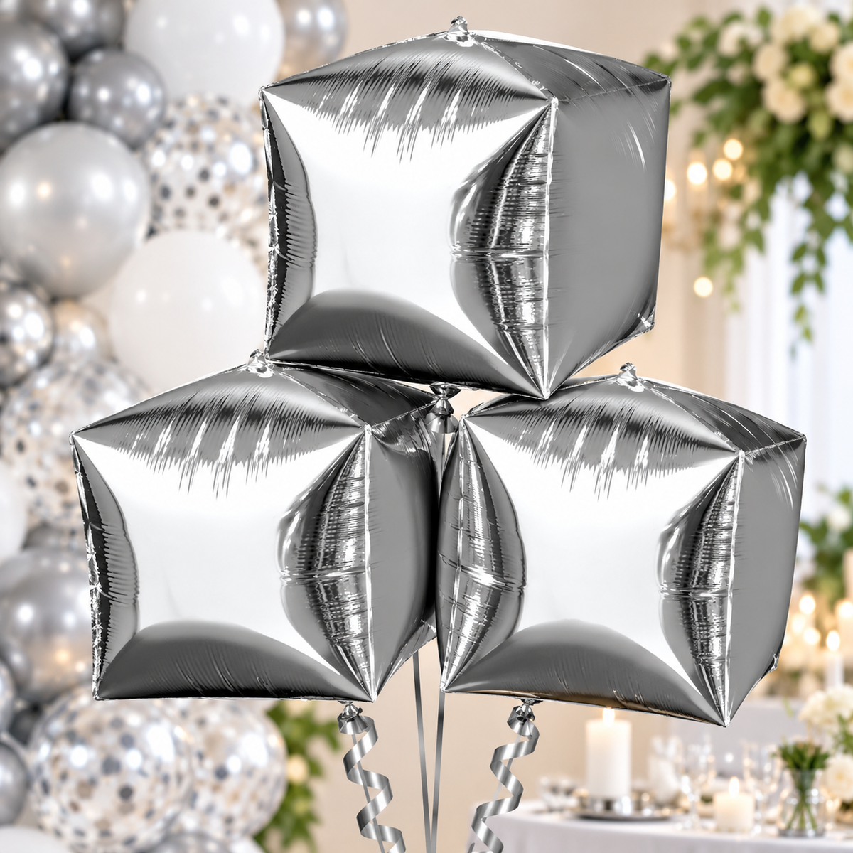 Anagram 15" Silver Cubez Foil Balloons – Pack of 3