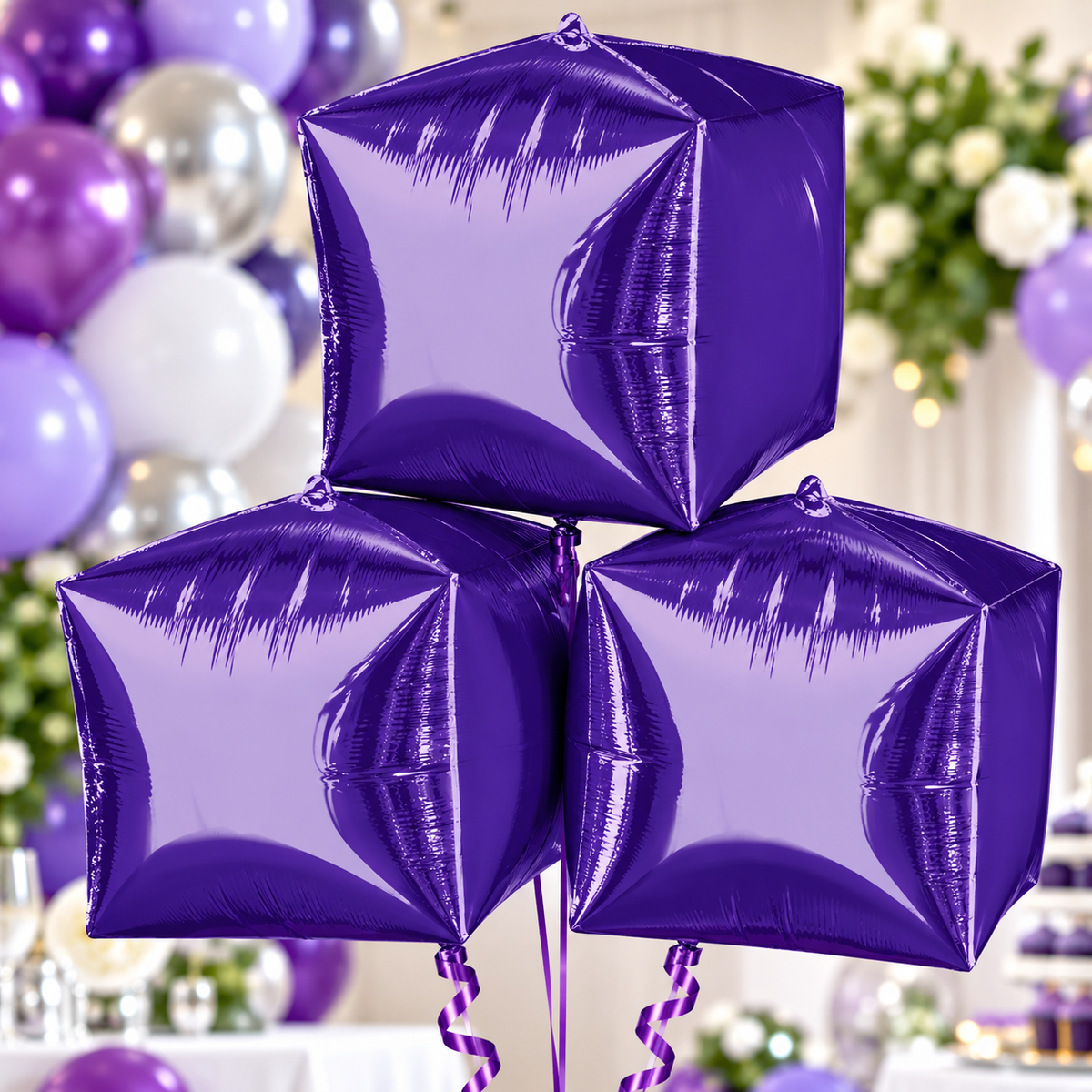 Anagram 15" Purple Cubez Foil Balloons – Pack of 3