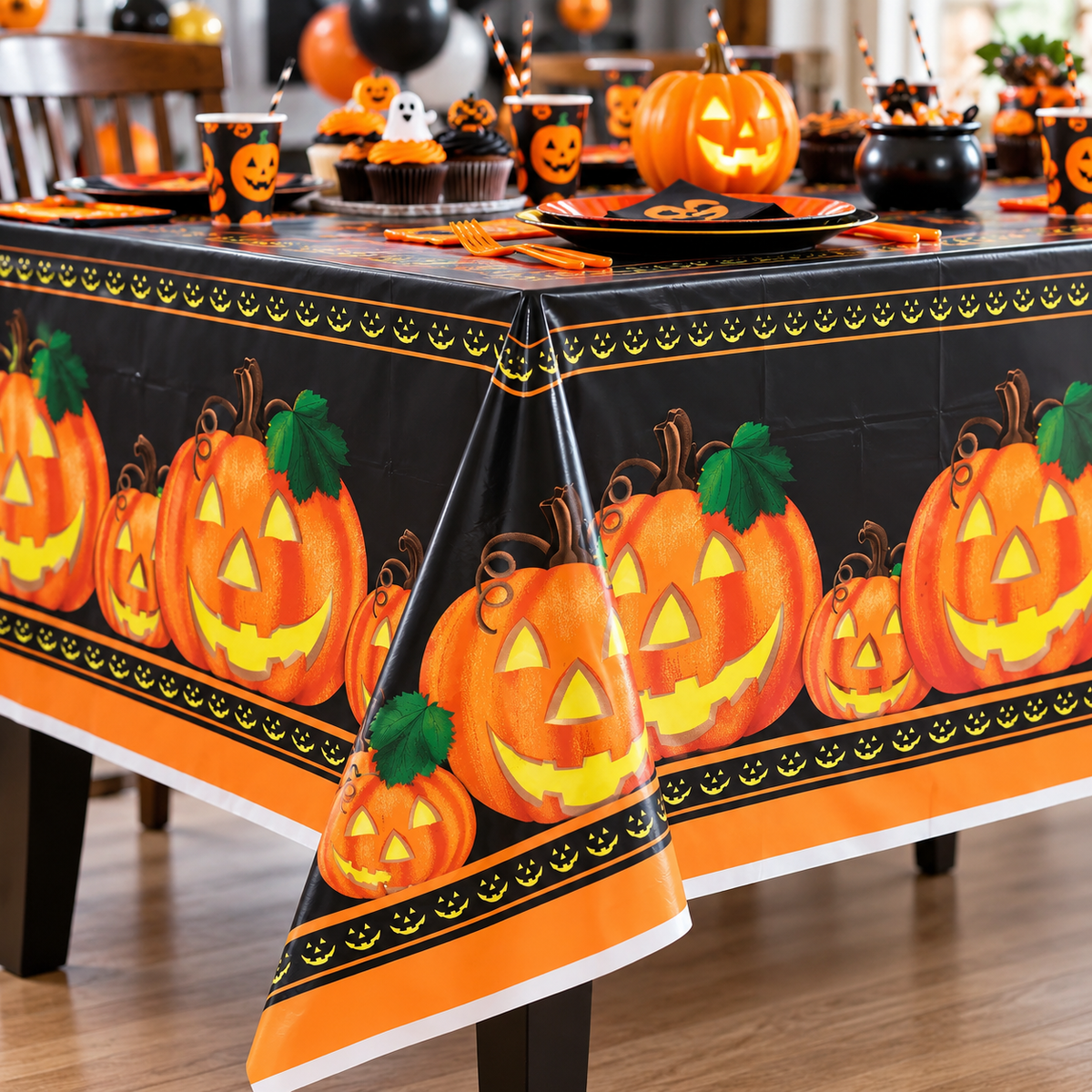 Halloween Pumpkin Plastic Tablecloth 137 x 213cm – Party Table Cover