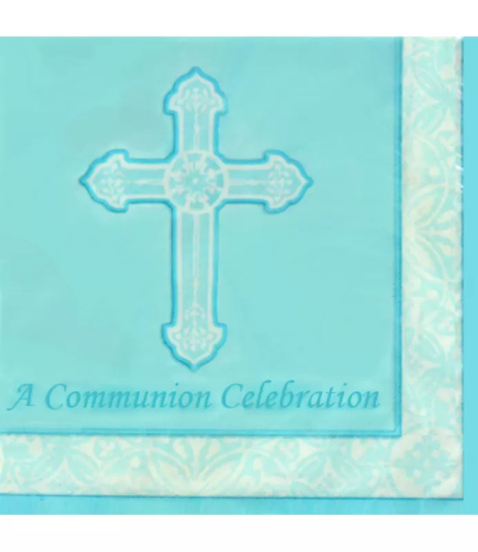 Communion Celebration 'Radiant Cross' Blue Lunch 2-ply Napkins (16ct)