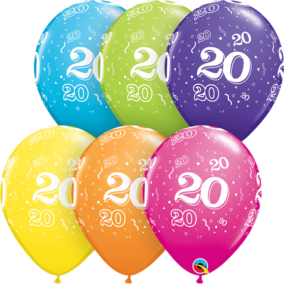 Qualatex 20th Birthday Tropical Assorted 11" Latex Balloons 25Pc/Bag