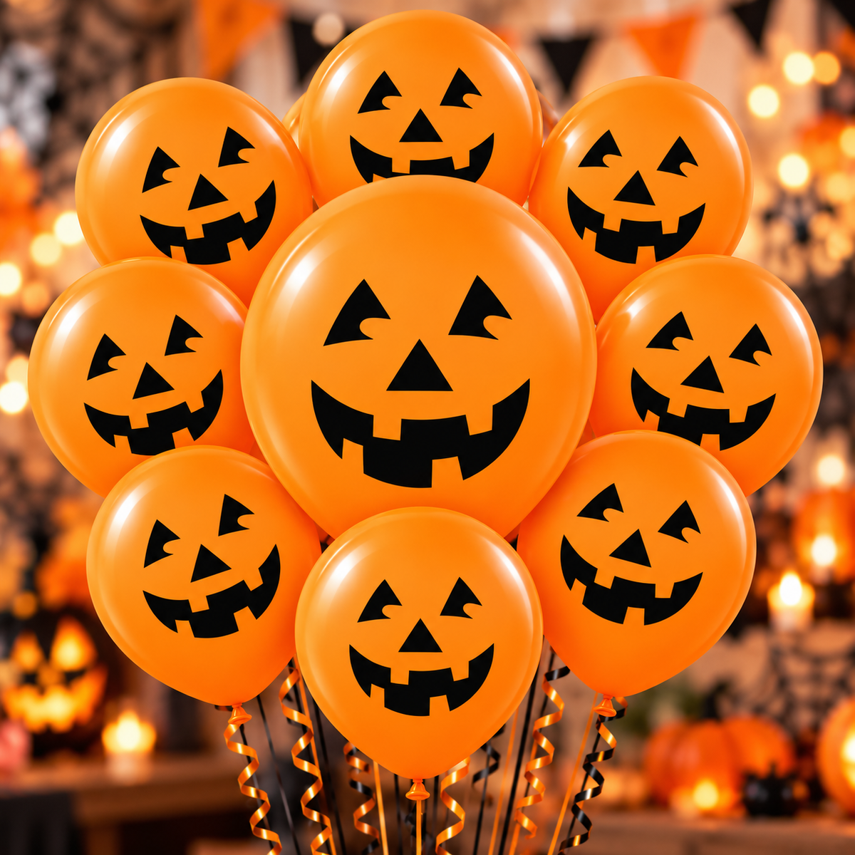12" Halloween Pumpkin Latex Balloons – Pack of 10 – Air or Helium