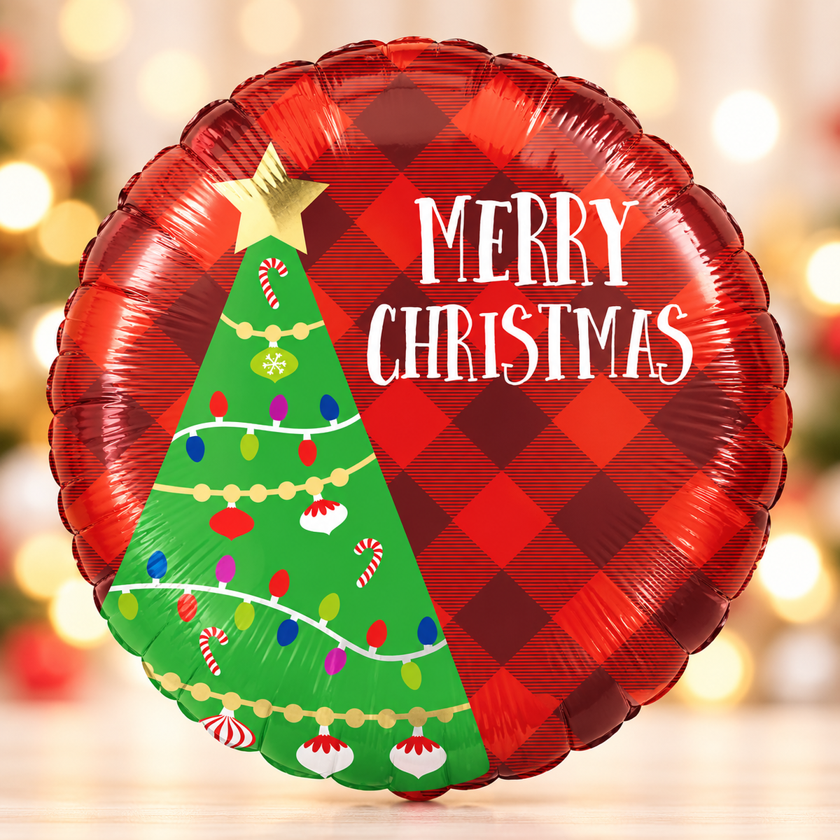 Anagram 17" Merry Christmas Red Tartan Christmas Tree Foil Balloon – Air or Helium