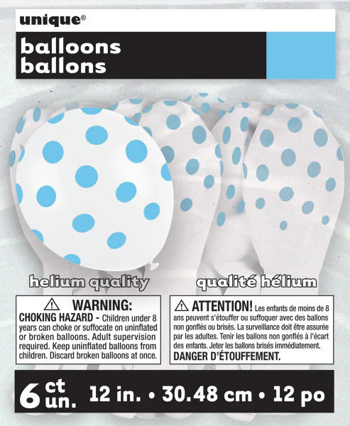 Unique Pastel Blue Polka Dots 12" Latex Balloons 6ct