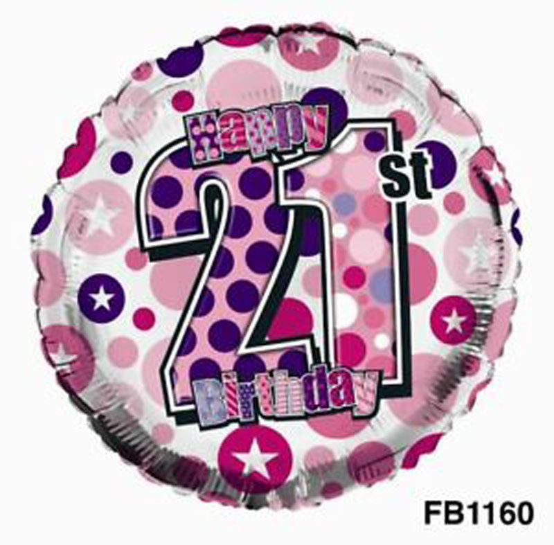 Happy 21st Birthday Pink Dots 18-inch Foil Balloon