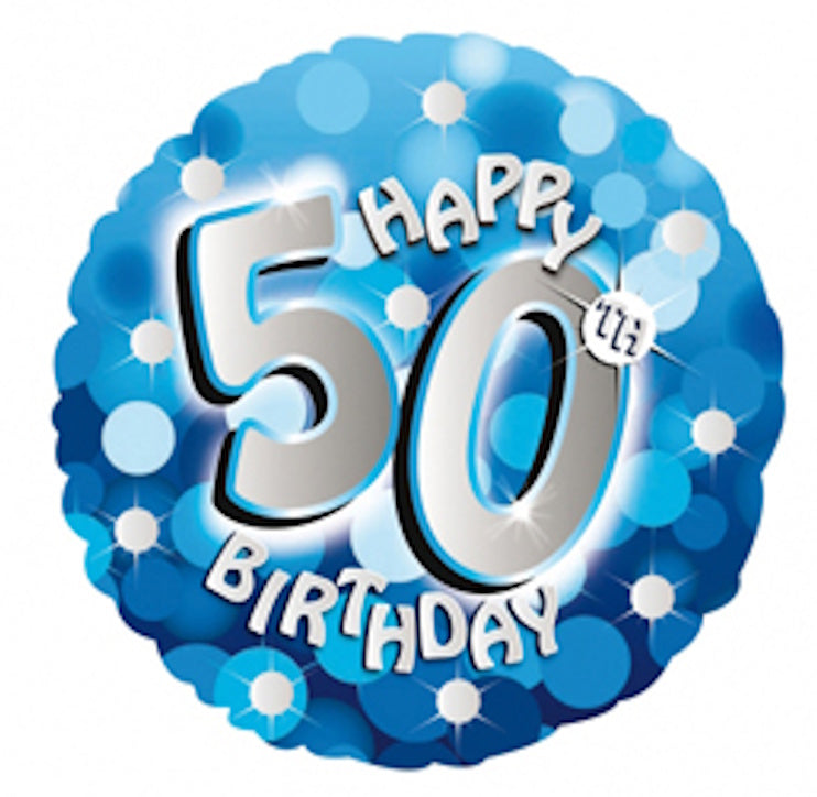 Happy 50th Birthday Blue Holographic 18-inch Foil Balloon