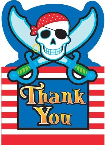 Pirate Party Thank You Cards with Envelopes 8pc Blue/red