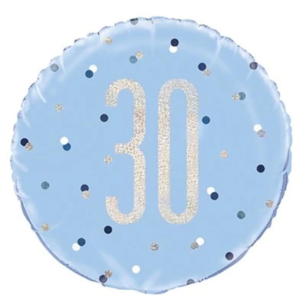Blue Confetti Age 30 Round Mylar 18-inch Balloon