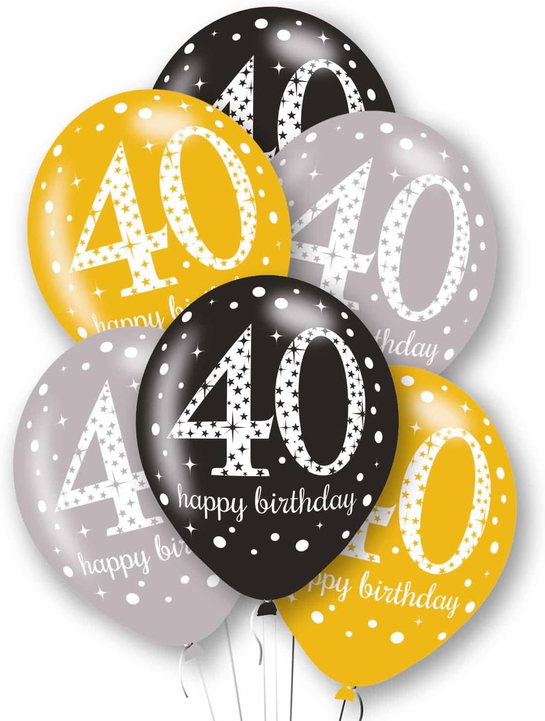 Age 40 Black, Silver & Gold Happy Birthday 11" Latex Balloons