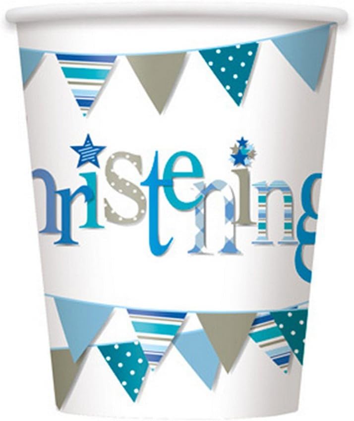 Blue Bunting Christening Paper Cups (9oz) Pack of 8