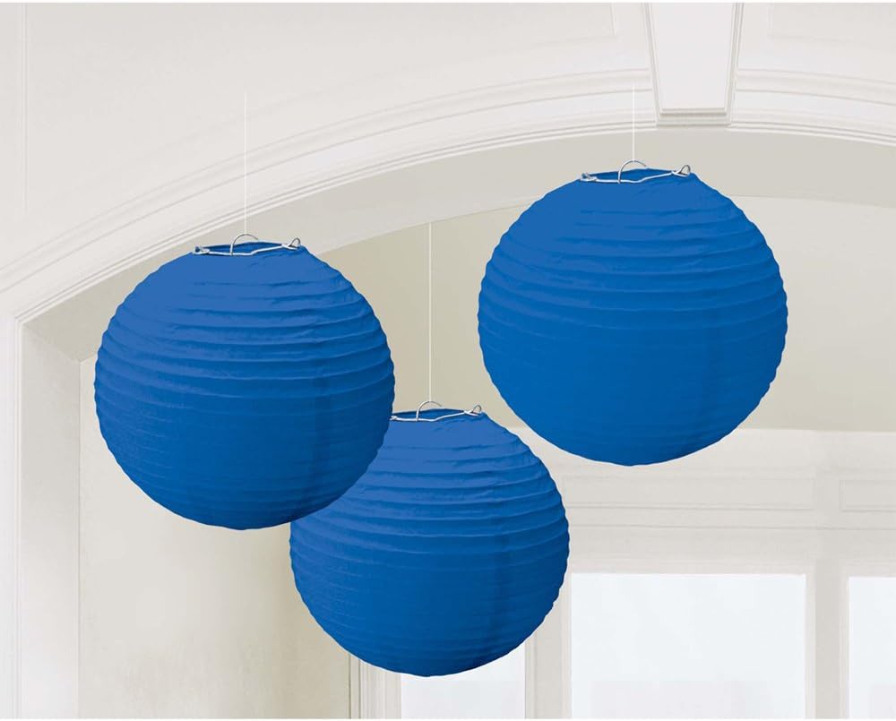 20 cm Round Paper Lanterns 3pc - Royal Blue