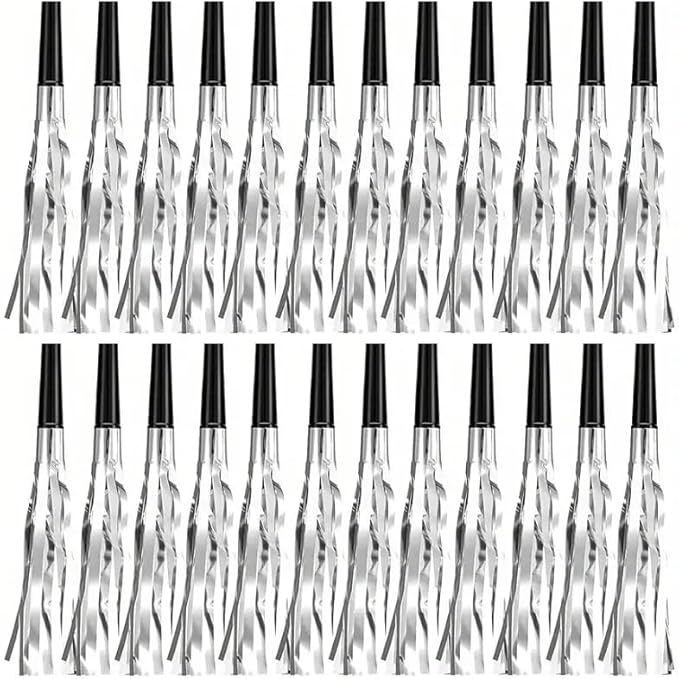 Party Noisemakers Silver Metallic Fringe Party Blowers 24pcs