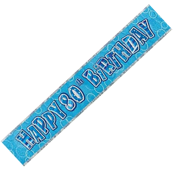 Happy 80th Birthday Banner Blue 2.74m – Cut into 3 Party Banners