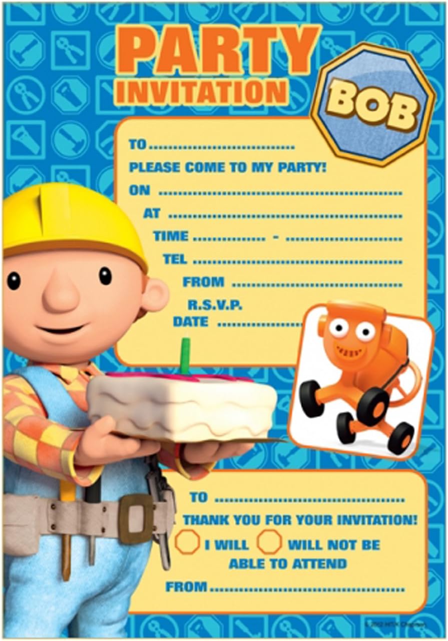 Bob The Builder Party Invitations with Envelopes 15cm x 21.5cm Pack of 20
