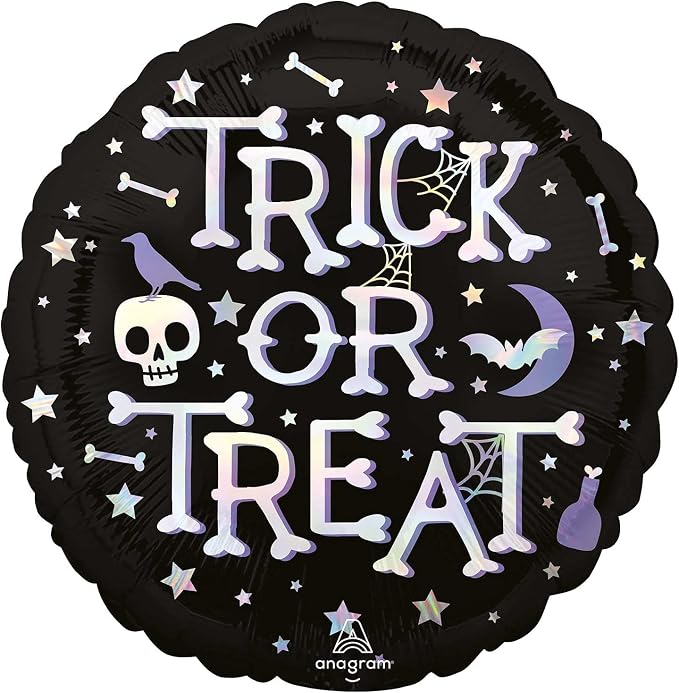 Trick or Treat Halloween 18" Foil Balloon – Black Skull Bat Party Decoration