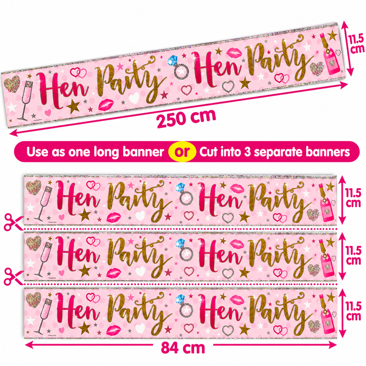 Hen Party Banner 2.5m x 11.5cm – Cut into 3 Party Banners