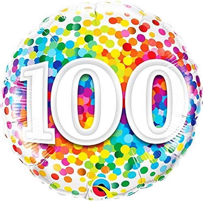 100th Birthday Balloon Rainbow Confetti 18-Inch Foil Balloon