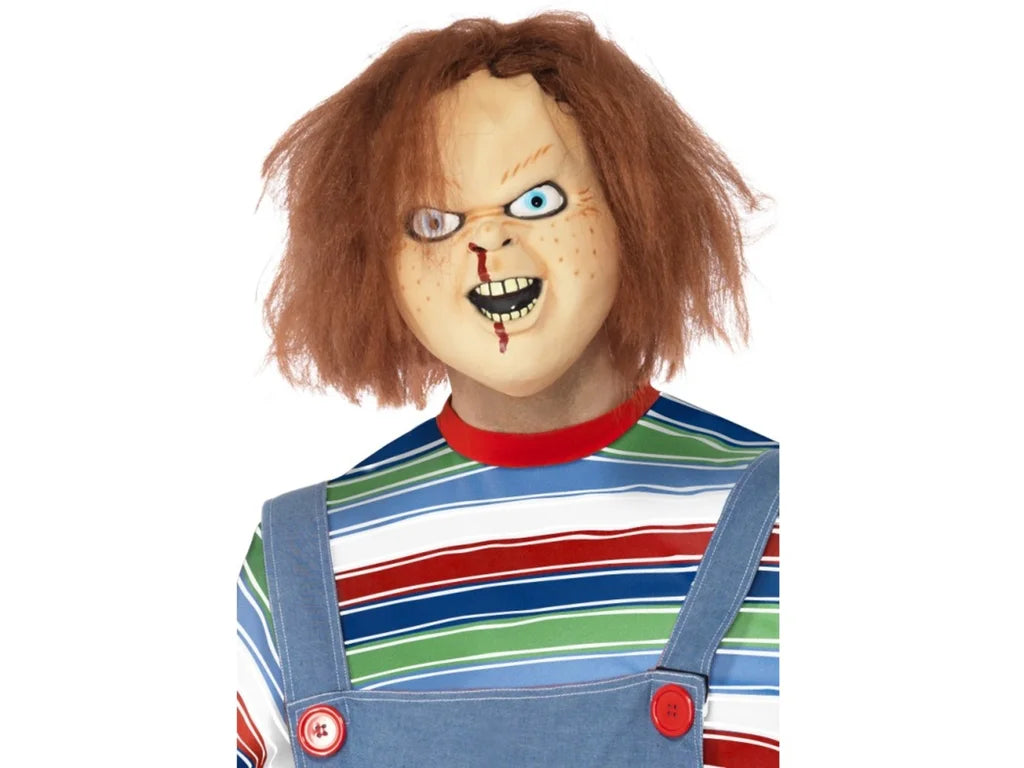 Chucky Style Horror Mask Adult Full Head with Hair – Halloween Fancy Dress