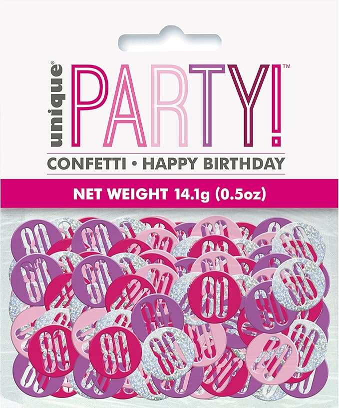 Pink, Purple & Silver Happy 80th Birthday Confetti 14g