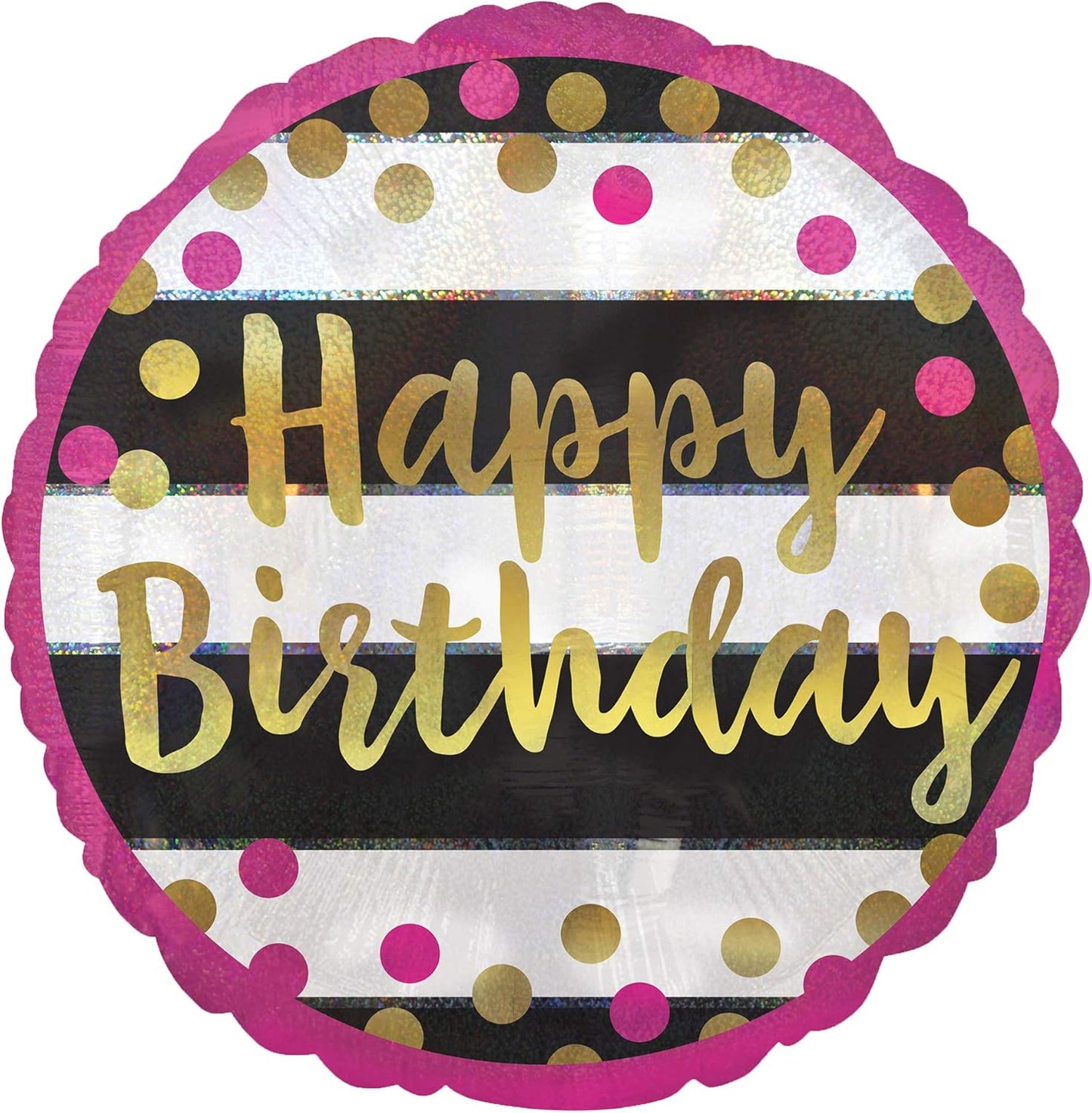 Anagram Pink & Gold Happy Birthday Stripe and Dots 18" Foil Balloon