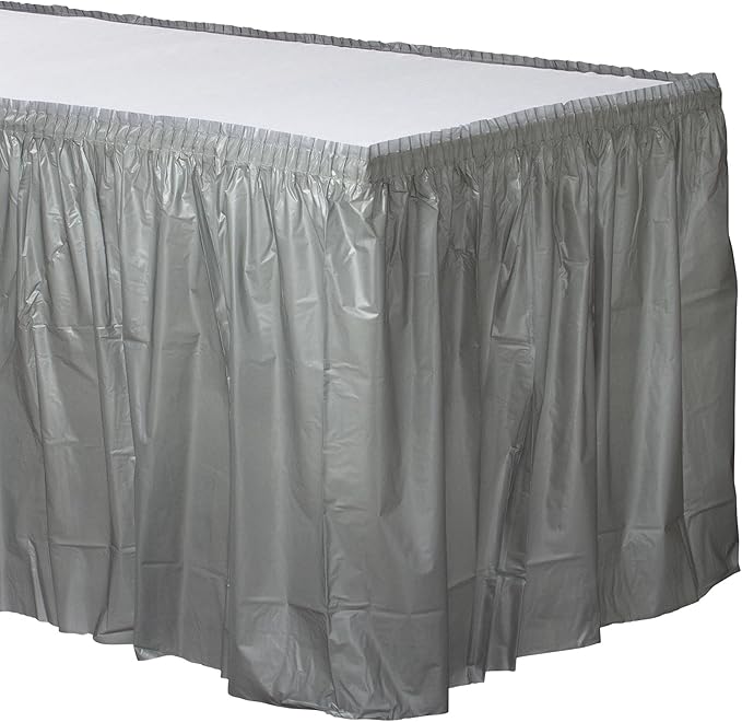 Plastic Table Skirt - 29"x 168" | Shiny Silver