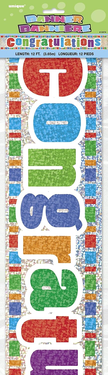 Congratulations Colourful Banner – 3.65m / 12ft – Cut into 4 Banners