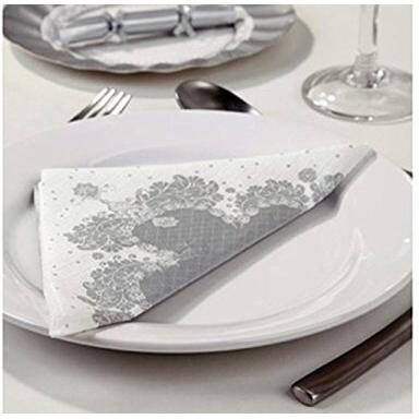Party Porcelain Silver Paper Napkins 3ply - 33cm 20pc