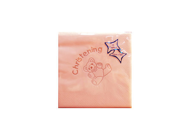 Christening Teddy Party 3-ply Napkins Pink 15pc