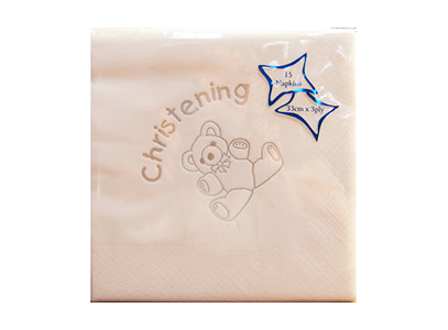 Christening Teddy Party 3-ply Napkins White 15pc