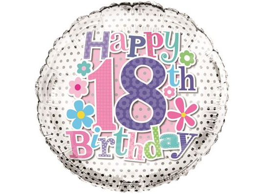 Simon Elvin Happy 18th Birthday Female Flowers 18" Foil Balloon
