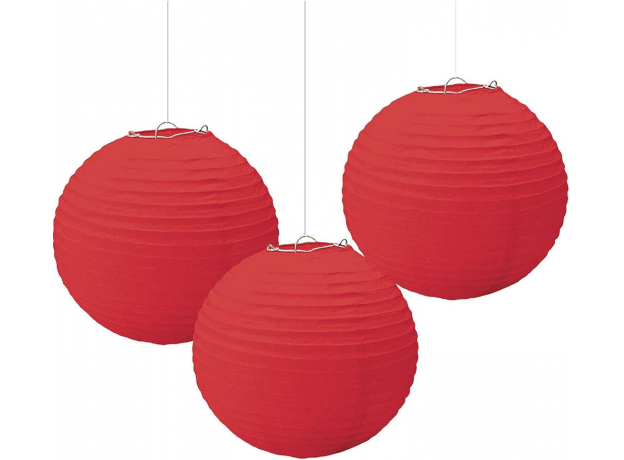20 cm Round Paper Lanterns 3pc - Red