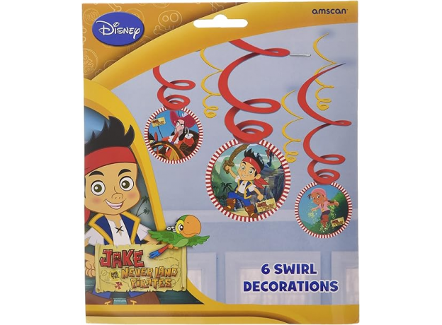 Amscan Disney Junior Jake 6 Swirl Decorations - Multi Colour