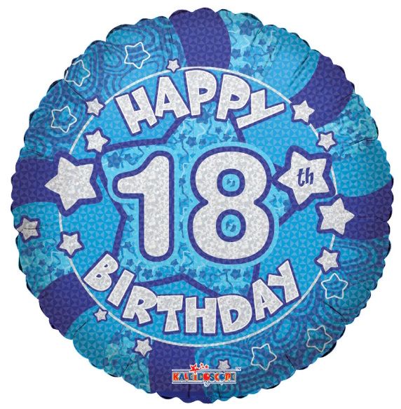 Holographic Blue Happy 18th Birthday 18-inch Foil Balloon