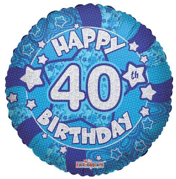 Holographic Blue Happy 40th Birthday 18-inch Foil Balloon