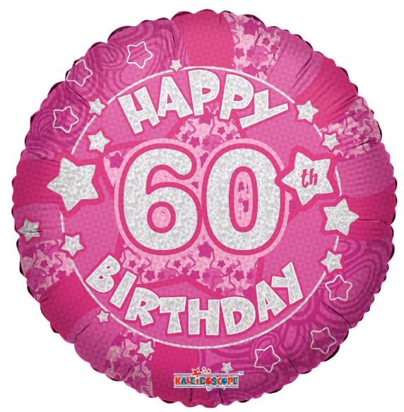 Holographic Pink Happy 60th Birthday 18-inch Foil Balloon