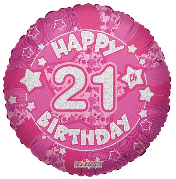 Holographic Pink Happy 21st Birthday 18-inch Foil Balloon