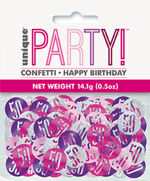 Pink, Purple & Silver Happy 50th Birthday Confetti 14g