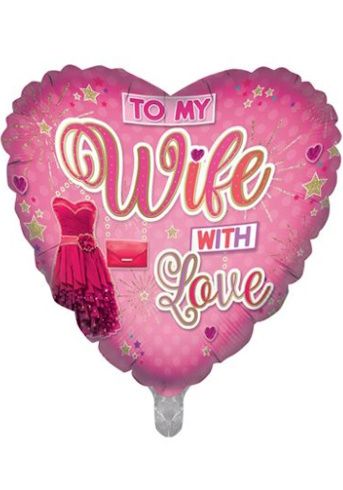 To My Wife With Love Traditional 18-inch Heart Foil Balloon