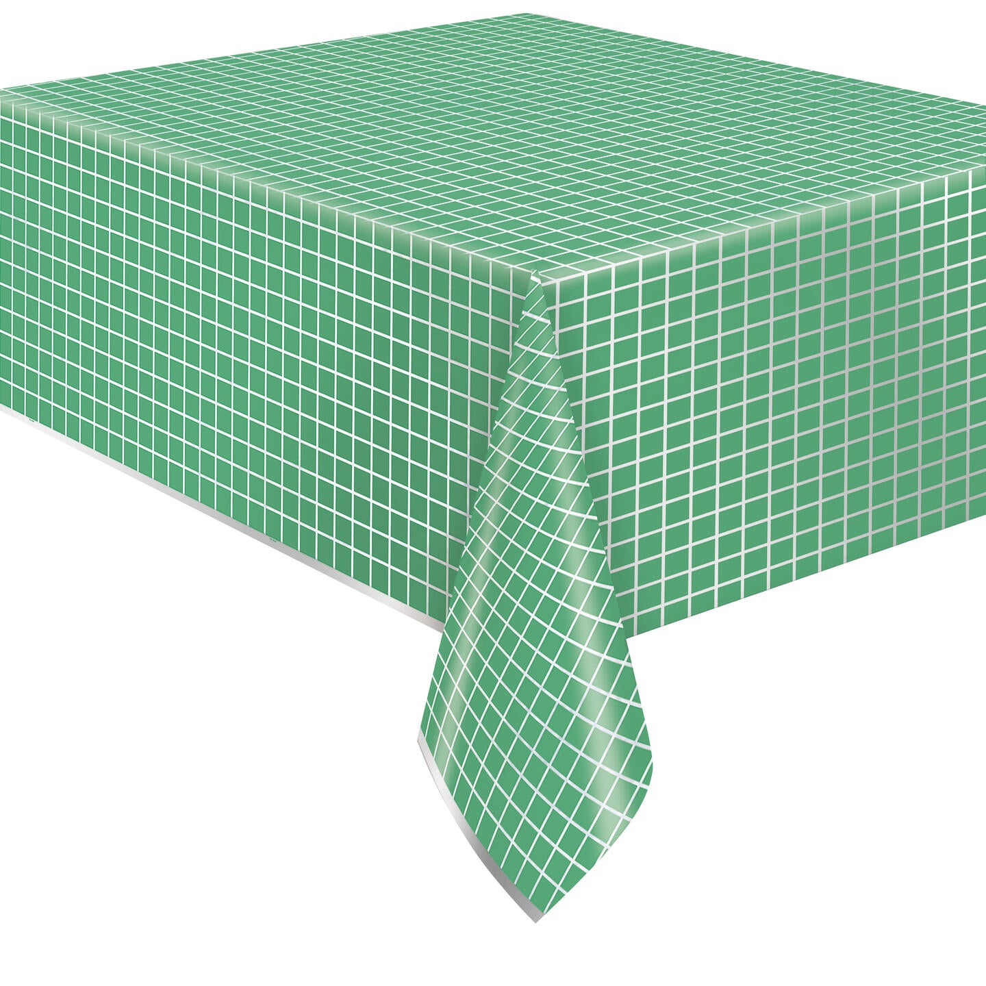 Unique Green & Silver Check Rectangular Plastic Table Cover (137cm x 213cm)