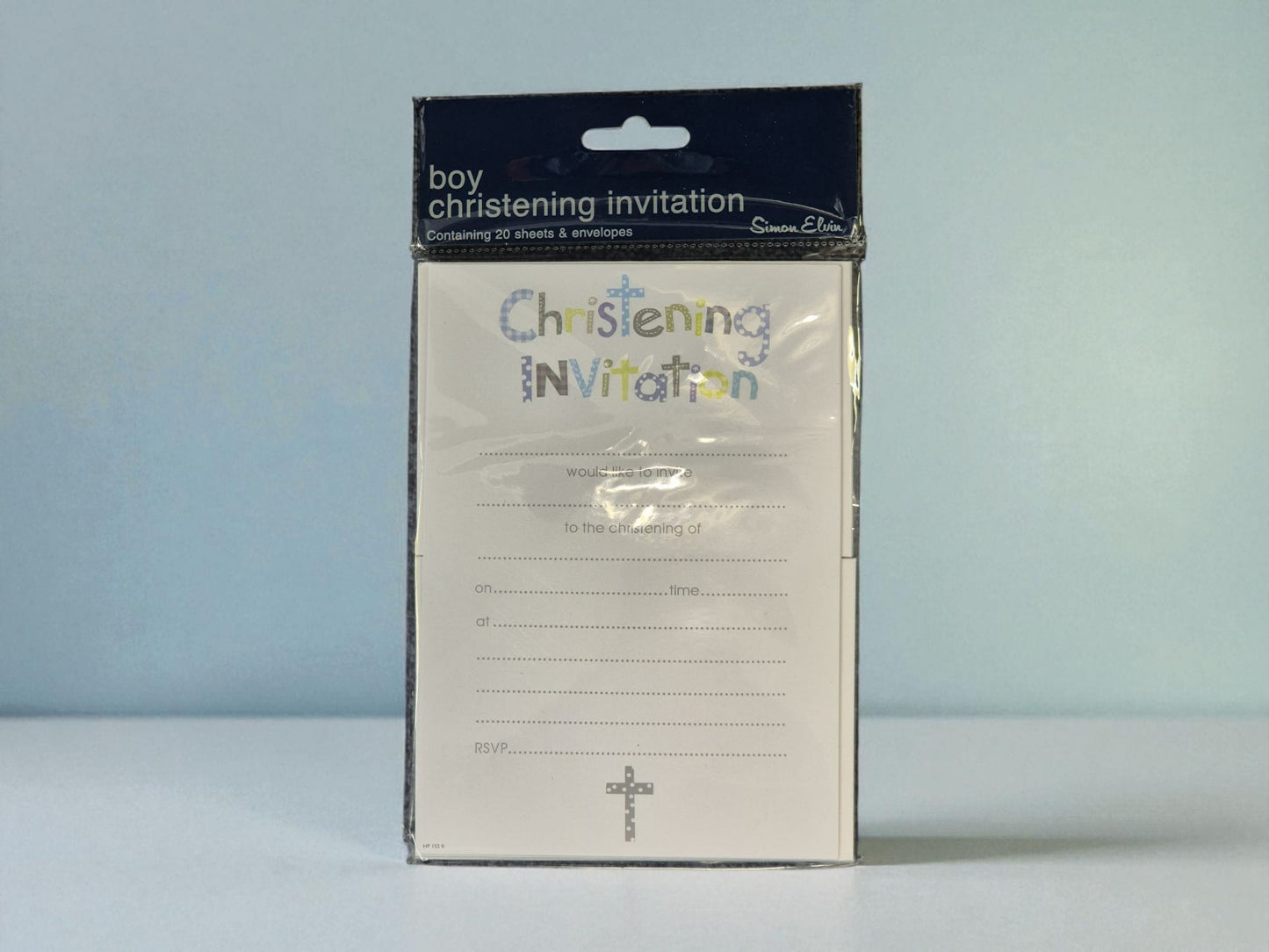 Boy Blue Christening invitation with Envelopes 20pc