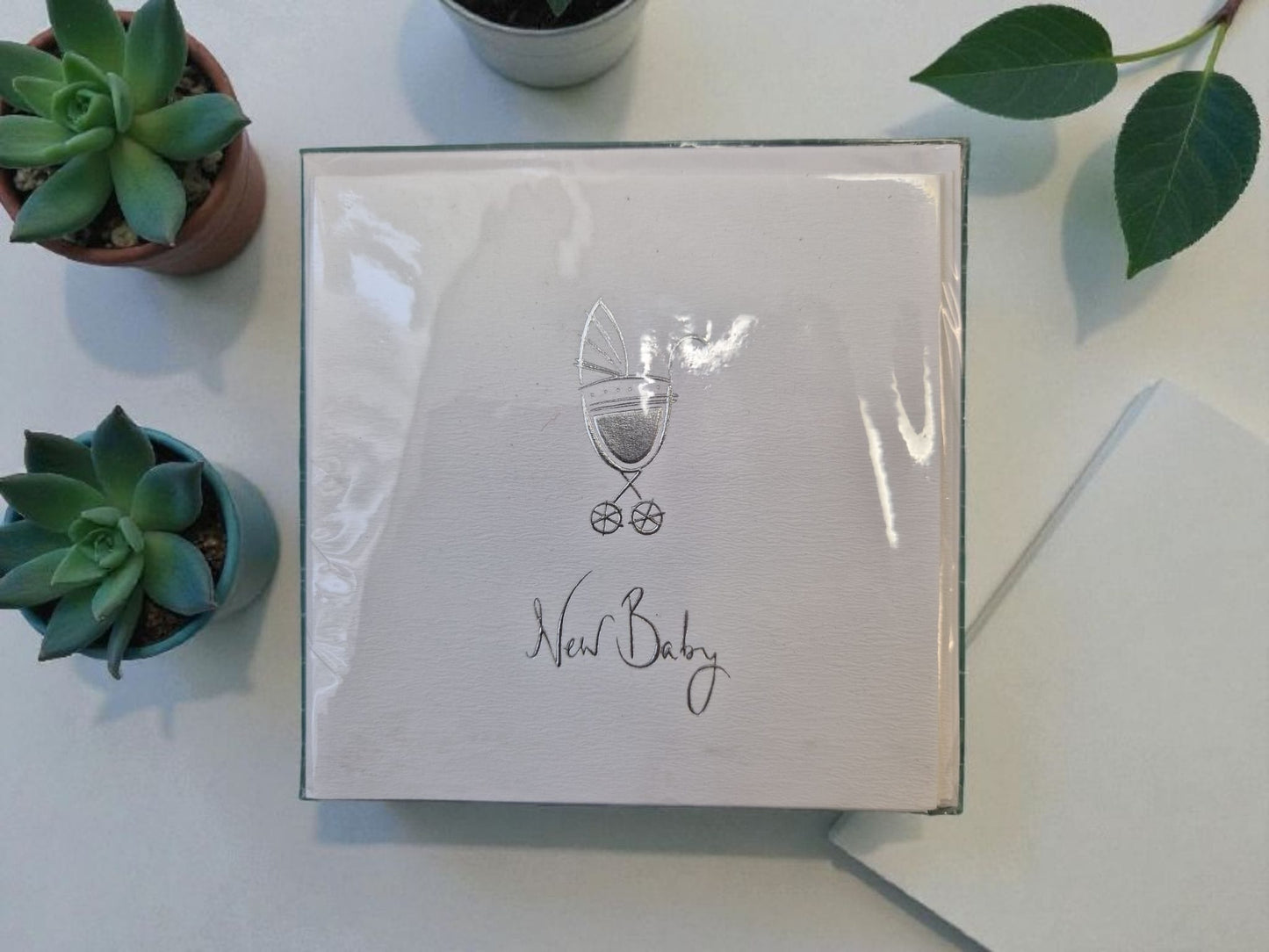 New Baby Announcement Silver Embossed with Envelopes 6pc