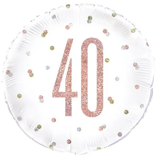 Rose Gold Confetti Age 40 Round Mylar 18-inch Balloon