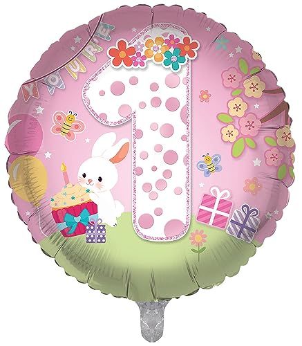 1st today with Pink round shape balloon with included big 1 number on simplest dotted design.