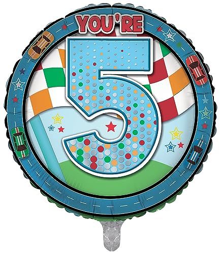 5th sky blue round shape balloon with included big 5 number with dotted design