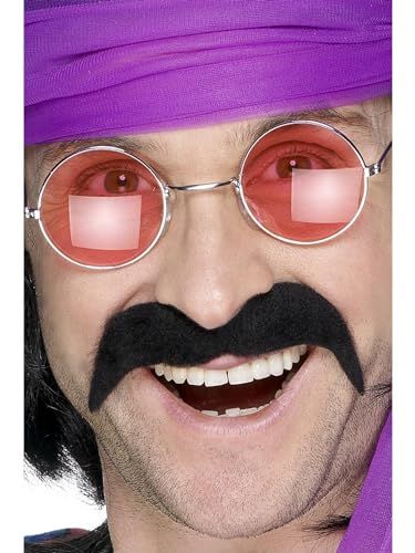 Smiffys Seventies Tash, Black Self-Adhesive, 1970's Disco Fancy Dress, Facial Hair Dress Up Cosmetics & Disguises.