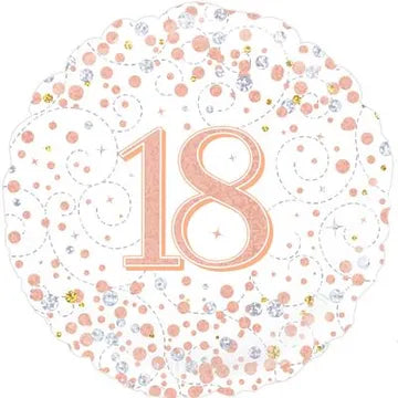 Happy 18th Sparkling Fizz Birthday White & Rose Gold 18-inch Holographic
